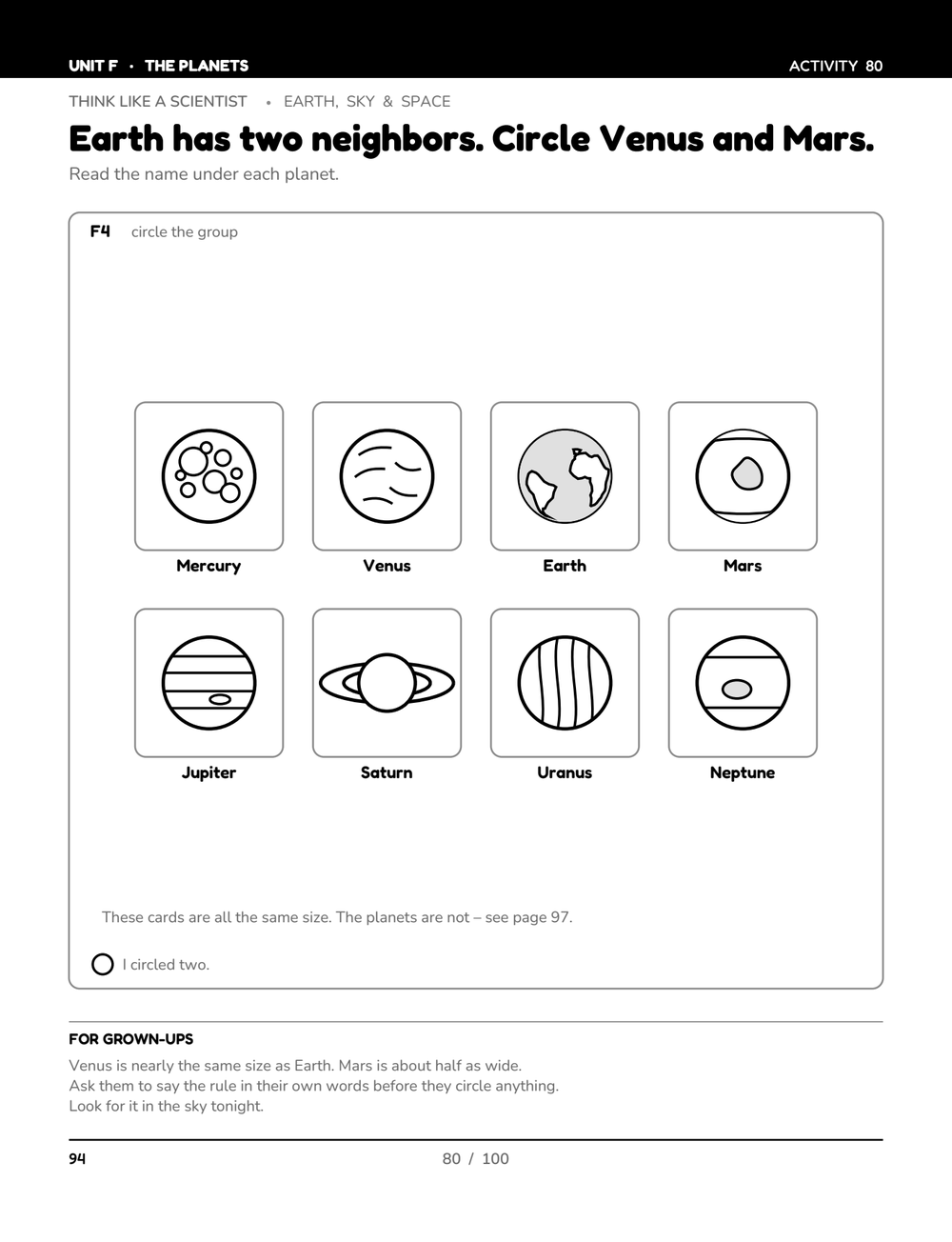 An interior page from Think Like a Scientist: Earth, Sky & Space