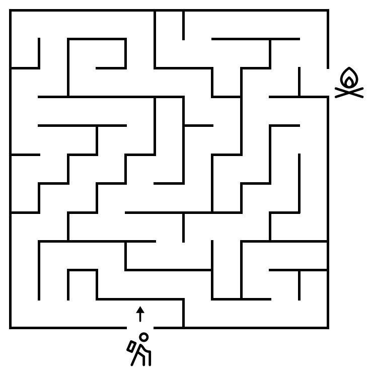 Mazes, activity 100: 121 cells, 14 dead ends.