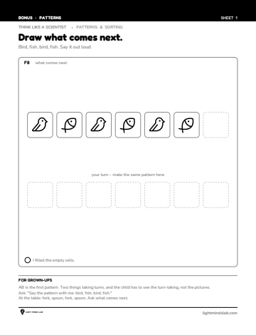 Bonus sheet 1 of 6, not in the book: Draw what comes next.