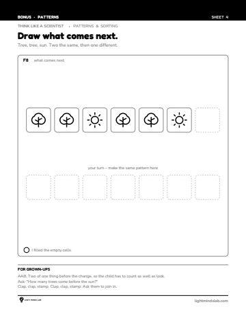 Bonus sheet 4 of 6, not in the book: Draw what comes next.