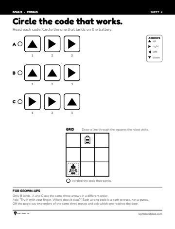 Bonus sheet 4 of 6, not in the book: Circle the code that works.