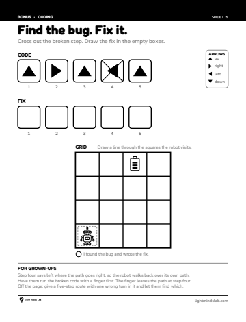 Bonus sheet 5 of 6, not in the book: Find the bug. Fix it.