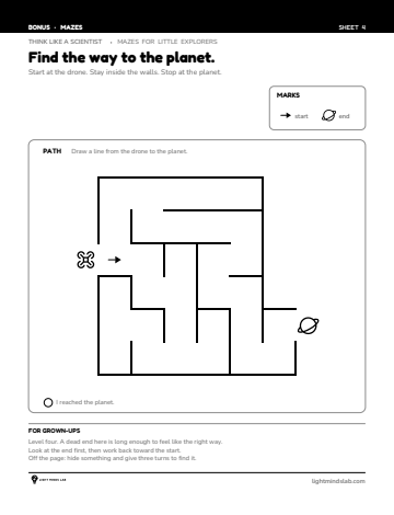 Bonus sheet 4 of 6, not in the book: Find the way to the planet.