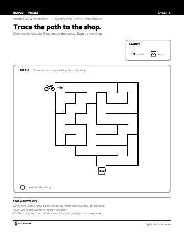 Bonus sheet 5 of 6, not in the book: Trace the path to the shop.