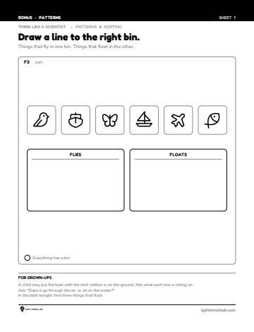 Bonus sheet 1 of 6, not in the book: Draw a line to the right bin.