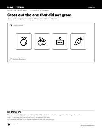 Bonus sheet 2 of 6, not in the book: Cross out the one that did not grow.