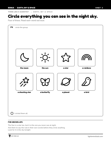 Bonus sheet 2 of 6, not in the book: Circle everything you can see in the night sky.