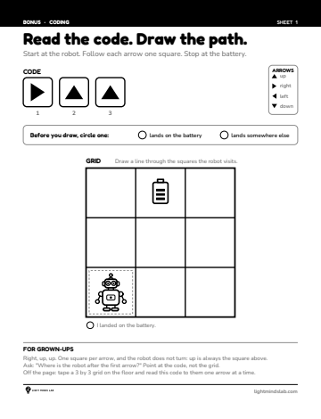 Bonus sheet 1 of 6, not in the book: Read the code. Draw the path.