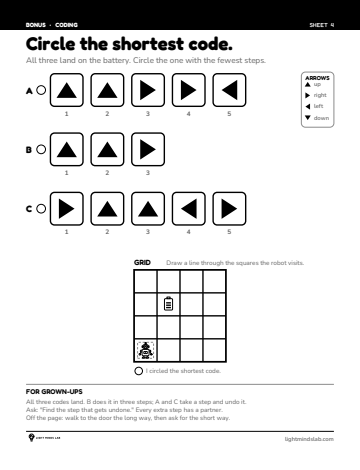 Bonus sheet 4 of 6, not in the book: Circle the shortest code.