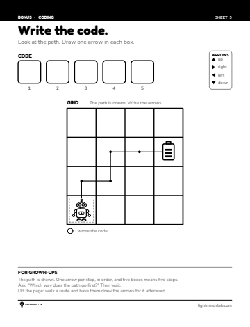 Bonus sheet 5 of 6, not in the book: Write the code.