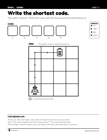 Bonus sheet 6 of 6, not in the book: Write the shortest code.