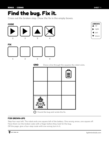 Bonus sheet 1 of 6, not in the book: Find the bug. Fix it.