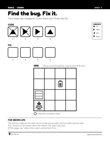 Bonus sheet 4 of 6, not in the book: Find the bug. Fix it.