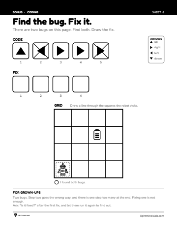 Bonus sheet 6 of 6, not in the book: Find the bug. Fix it.