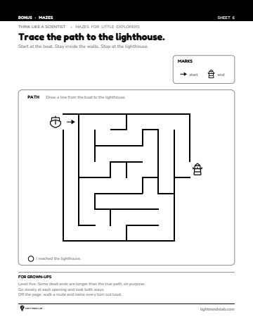 Bonus sheet 6 of 6, not in the book: Trace the path to the lighthouse.