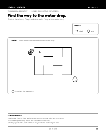 Sheet 4, activity 21 of 100, Level 3: Find the way to the water drop.