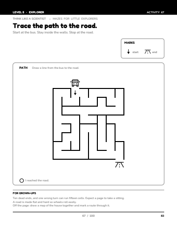 Sheet 7, activity 67 of 100, Level 5: Trace the path to the road.
