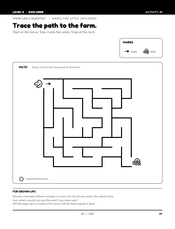 Sheet 8, activity 81 of 100, Level 5: Trace the path to the farm.