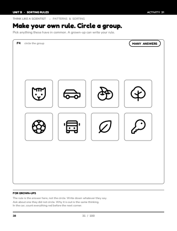 Sheet 3, activity 31 of 100, Unit B: Make your own rule. Circle a group.