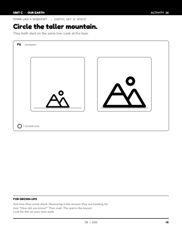 Sheet 3, activity 36 of 100, Unit C: Circle the taller mountain.