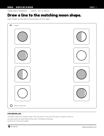 Bonus sheet 1 of 6, not in the book: Draw a line to the matching moon shape.