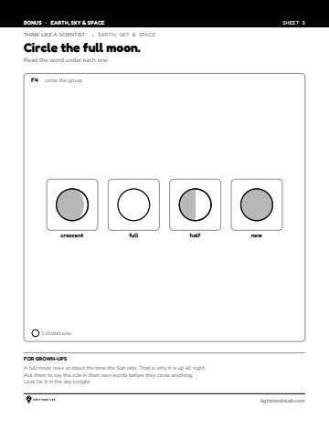 Bonus sheet 3 of 6, not in the book: Circle the full moon.