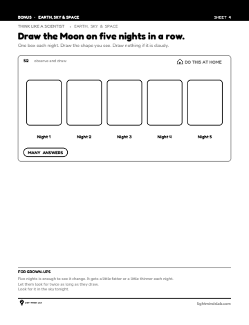 Bonus sheet 4 of 6, not in the book: Draw the Moon on five nights in a row.