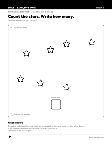 Bonus sheet 6 of 6, not in the book: Count the stars. Write how many.