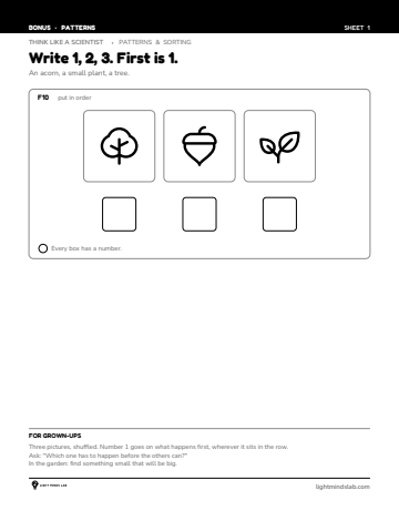 Bonus sheet 1 of 6, not in the book: Write 1, 2, 3. First is 1.