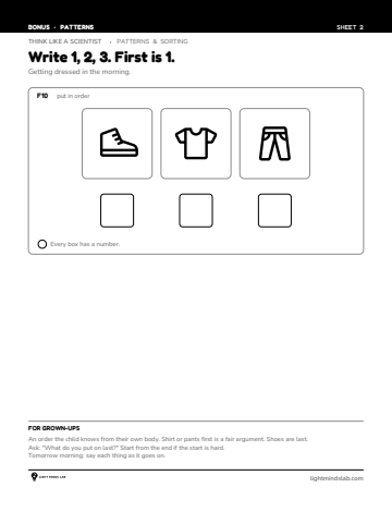 Bonus sheet 2 of 6, not in the book: Write 1, 2, 3. First is 1.