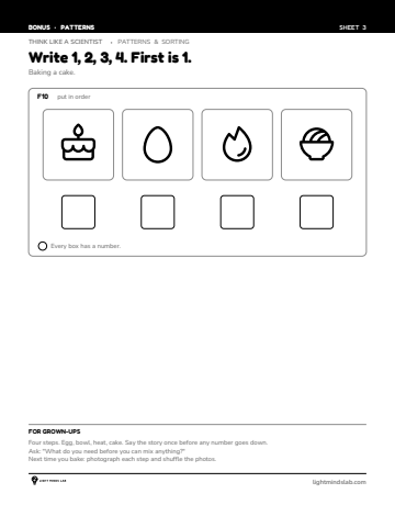 Bonus sheet 3 of 6, not in the book: Write 1, 2, 3, 4. First is 1.