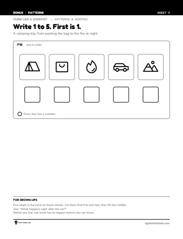 Bonus sheet 4 of 6, not in the book: Write 1 to 5. First is 1.