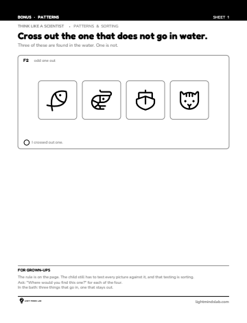 Bonus sheet 1 of 6, not in the book: Cross out the one that does not go in water.