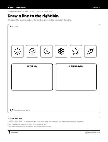 Bonus sheet 2 of 6, not in the book: Draw a line to the right bin.
