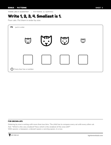 Bonus sheet 5 of 6, not in the book: Write 1, 2, 3, 4. Smallest is 1.
