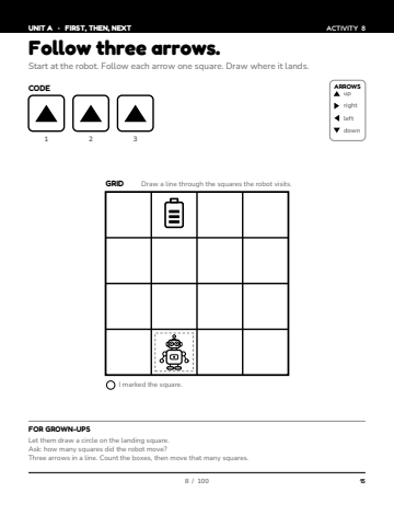 Sheet 2, activity 8 of 100, Unit A: Follow three arrows.