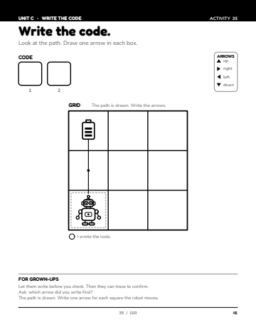 Sheet 4, activity 35 of 100, Unit C: Write the code.