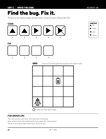 Sheet 5, activity 50 of 100, Unit C: Find the bug. Fix it.