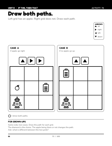 Sheet 7, activity 73 of 100, Unit E: Draw both paths.