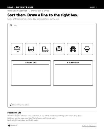 Bonus sheet 1 of 6, not in the book: Sort them. Draw a line to the right box.