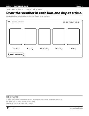 Bonus sheet 3 of 6, not in the book: Draw the weather in each box, one day at a time.