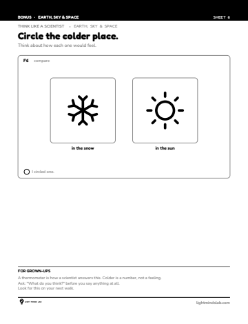 Bonus sheet 6 of 6, not in the book: Circle the colder place.